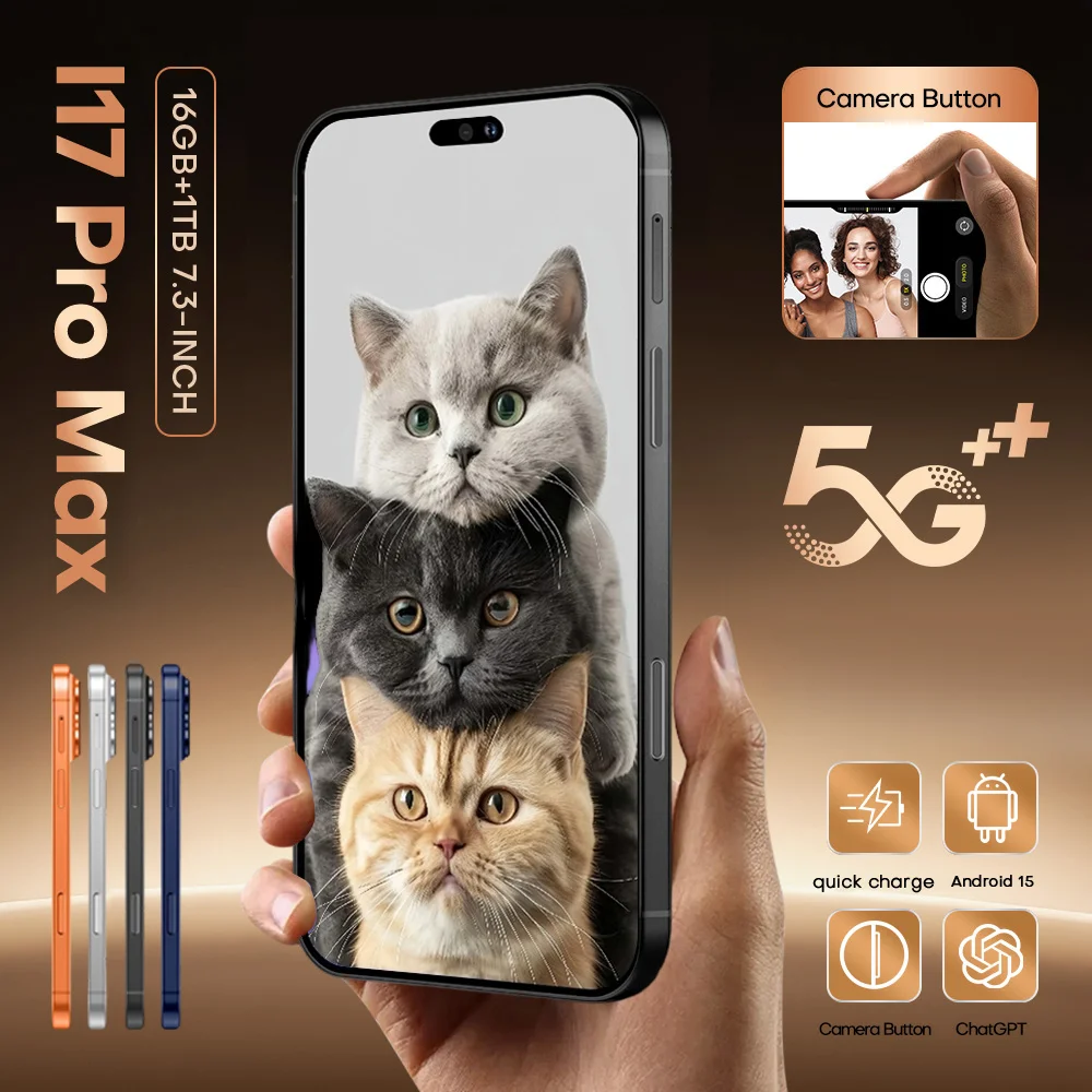 

2026 NEW i17 Pro Max 8000mAh Battery 7.3HD 5G Dual Card Global Edition Original Cheap Smart Android Facial Recognition Function