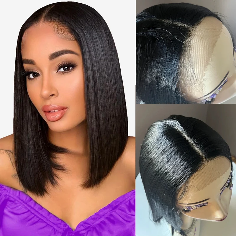 Black Bob Wig Short Straight Wigs for Women Middle Parting Synthetic Fibre Wigs for Black Women Daily Use Heat Resistant 12 Inch