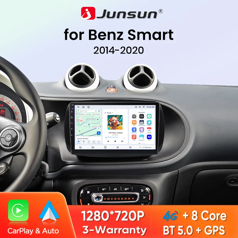 Autoradio Junsun sans fil CarPlay Android Auto pour Mercedes Benz Smart 453 Fortwo 2014-2020 4G WIFI Systèmes intelligents écran tactile IPS