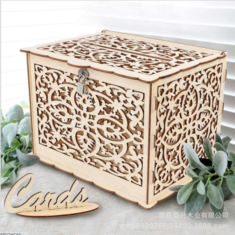 Scatola per biglietti di nozze fai-da-te Porta carte in legno rustico Porta carte Decorazione per festa di nozze Scatola per carte in legno Scatola per carte regalo