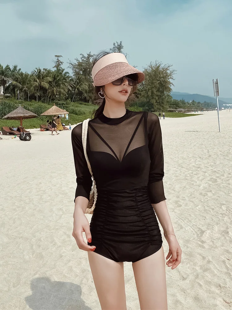 Sexy Casual One-Piece Swimsuit Women's Thermal Spring Bathing Suit Cover-Up Slimming Two-Piece Set Long Sve e Swimsuit