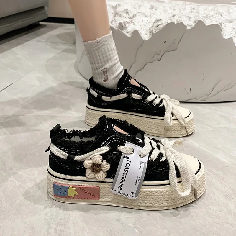 Korean Shoes Round Toe Female Footwear Women Clogs Platform Autumn Casual Sneaker All-Match Shallow Mouth 2024 Small Dress New C