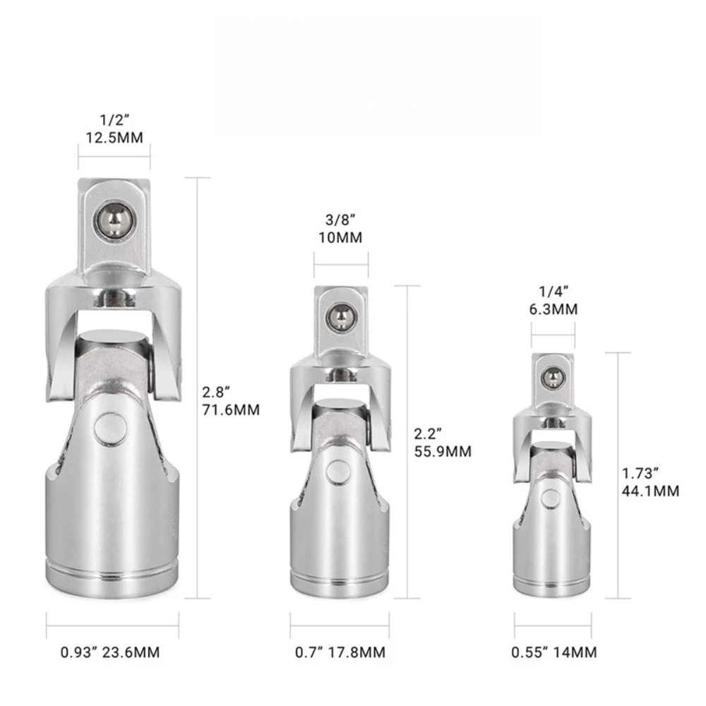 Universal Joint Socket Set, Chrome Vanadium Steel 1/4" 3/8" 1/2" Drive 90 Degree Swivel Impact Wrench Auto Repair Tool view 6