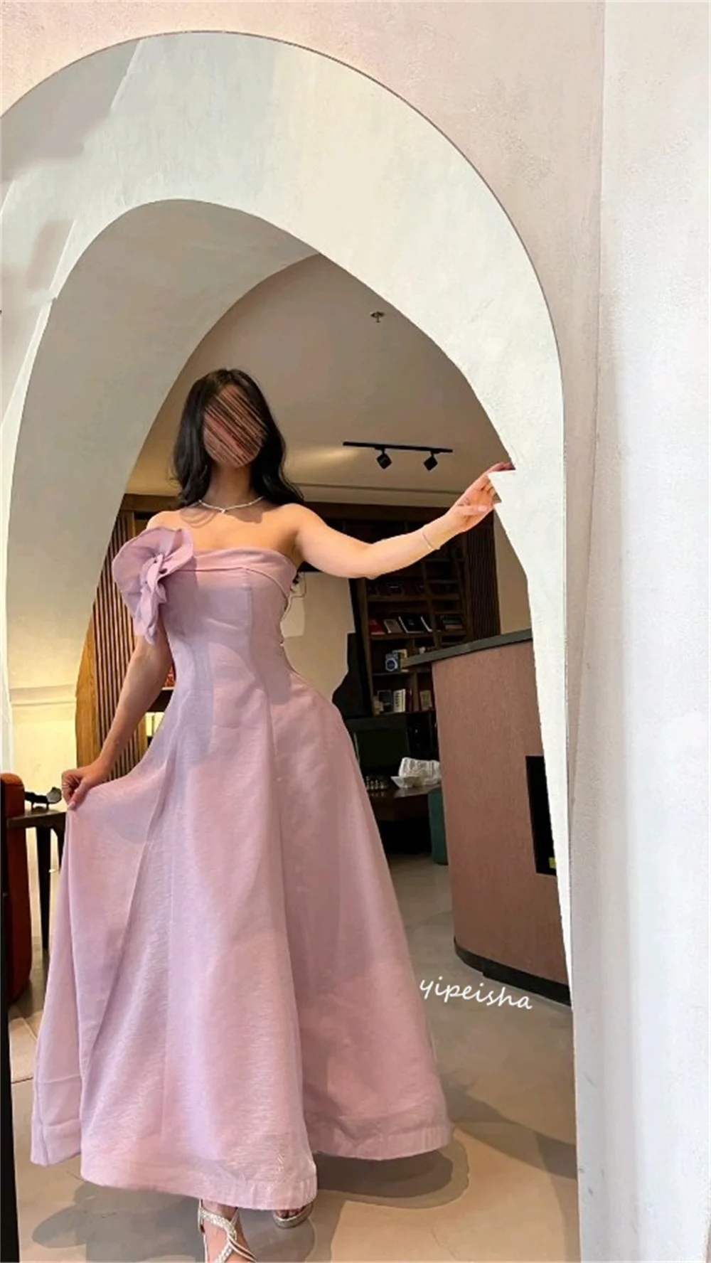 Arab Saudi Jersey bunga Quinceanera Gaun tanpa tali Bespoke acara gaun Midi es