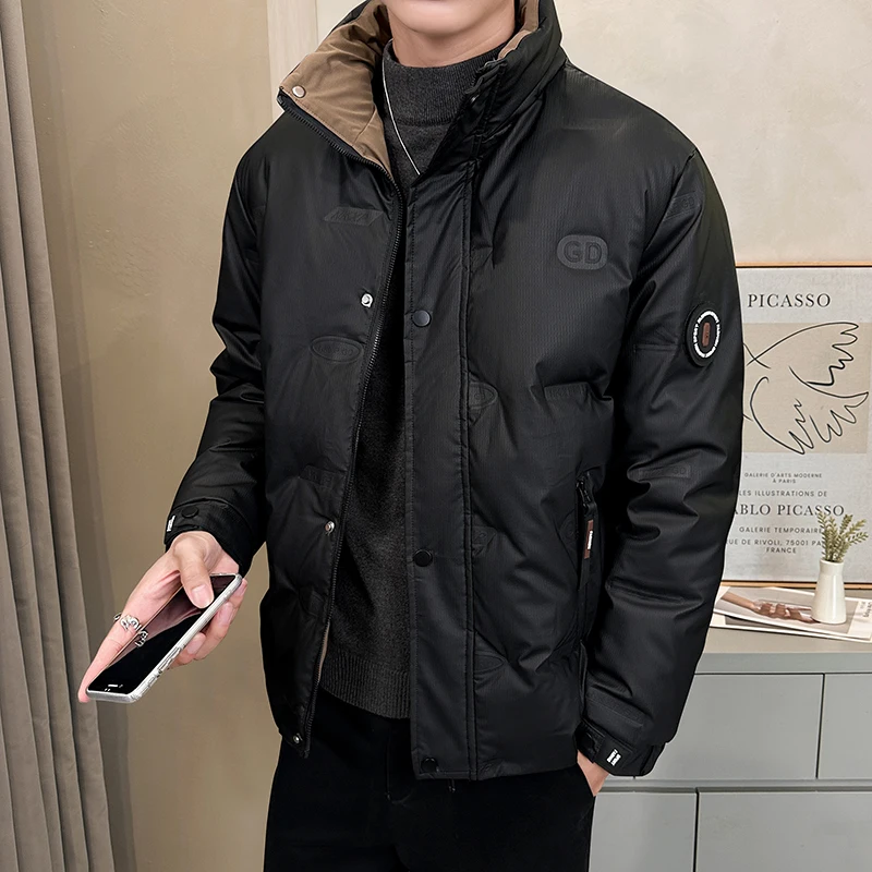 

American-style Stand-up Collar Cotton-padded Jackets Couple Down Jackets White Duck Down Warm Jackets Short Casual Down Jackets