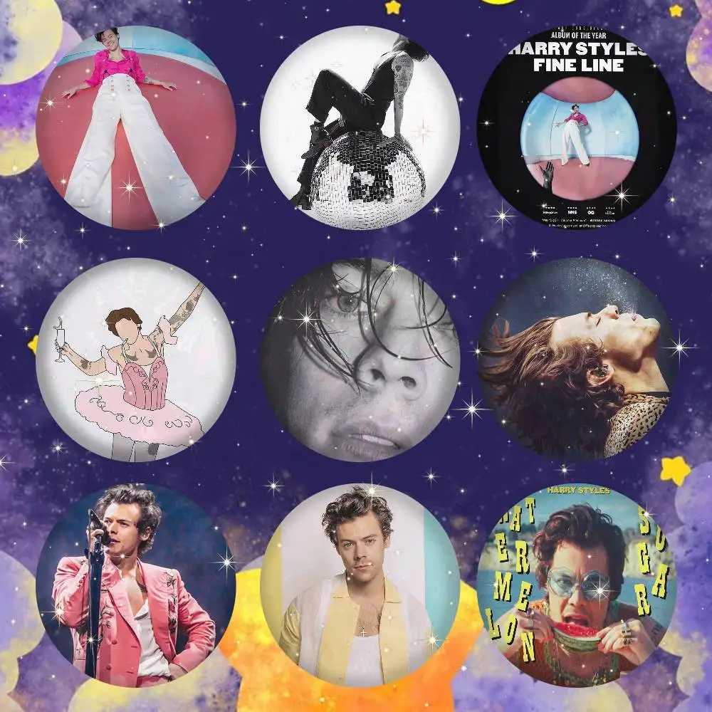 H-Harry S-Styles 75x75 25x25 Mm Cartoon Round Brooches On Backpack Shirt Accessories Jewelry Badge Gift For Friends
