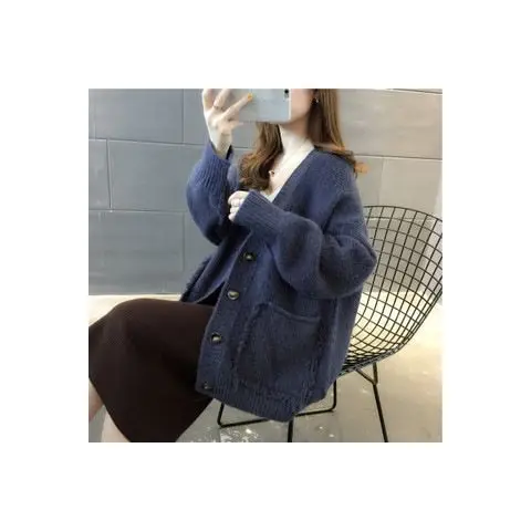 Thickened Lazy Style Knitted Cardigan for Women's Outerwear Trendy and Loose Korean Version Internet Famous Sweater Jacket