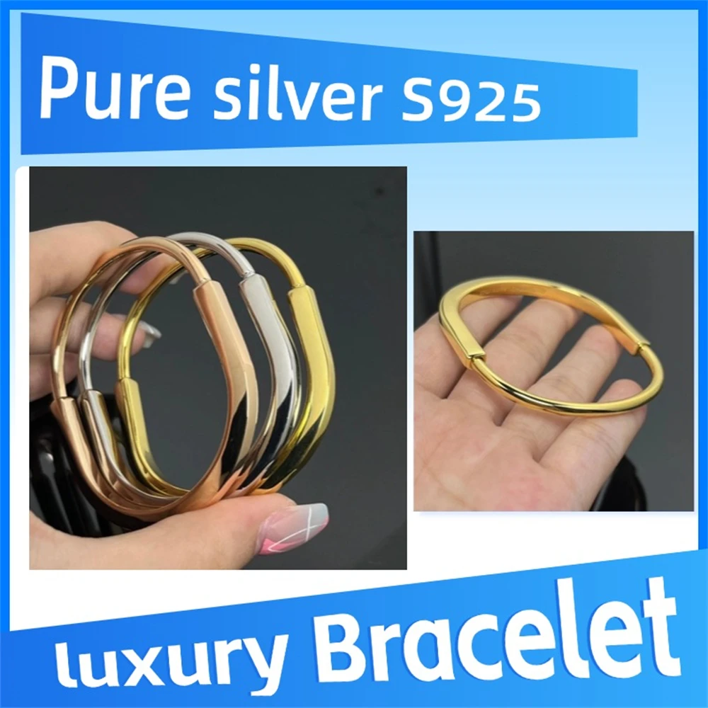 

Pure 925 Sterling Silver Tiff Lock Bangle in Gold High-end party luxury jewelry, banquet party gifts for women