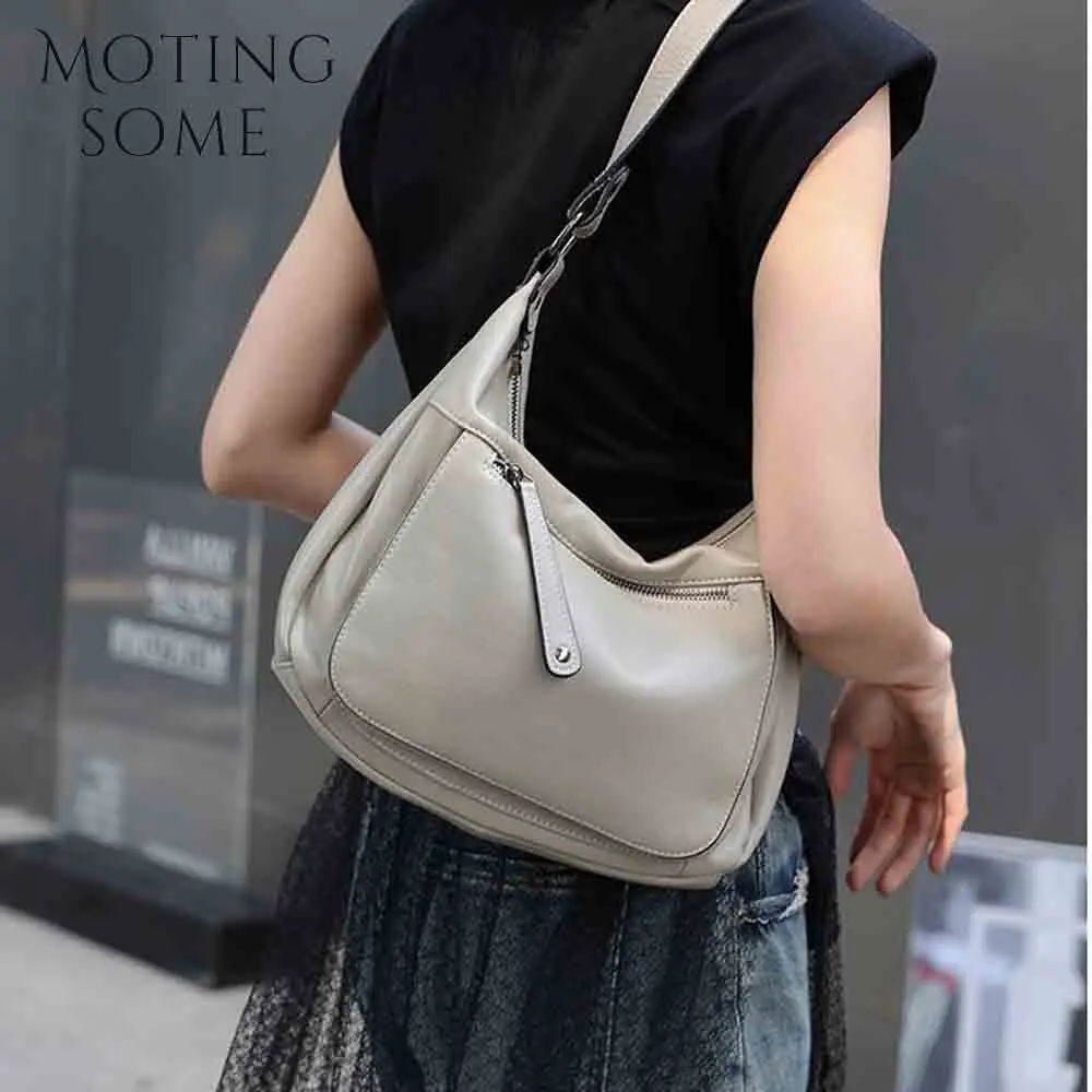 Motingsome Luxury Full Grain Cowhide Woman Bag 2024 New Casual Lady Shoulder Handbag Soft Satchel Leather Elegant Pouch 2024 New
