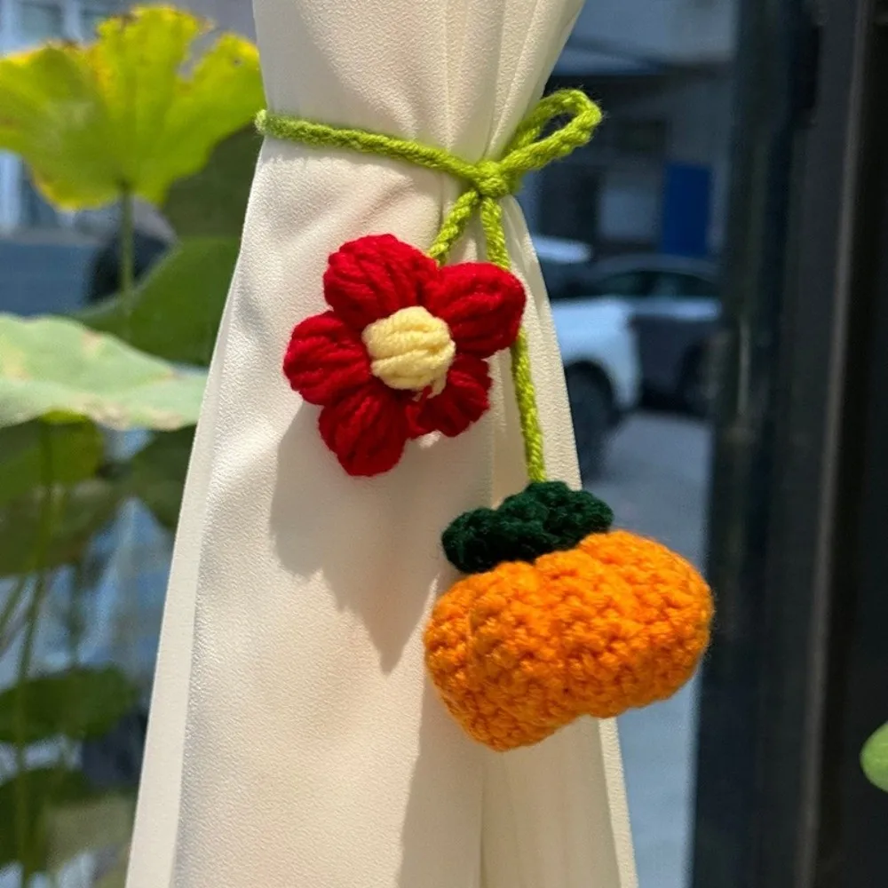 Wool Woven Crochet Curtain Tie Back Handmade Strawberry/Sunflower Hand Knitted Flower Bookmark Floral Design Cute
