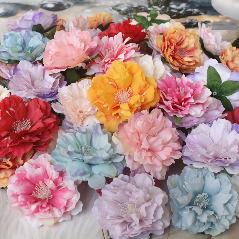 

20Pcs 8CM Silk Peony Head Artificial Flowers For Wedding Home Holiday Decoration Photo Background Fake Flower