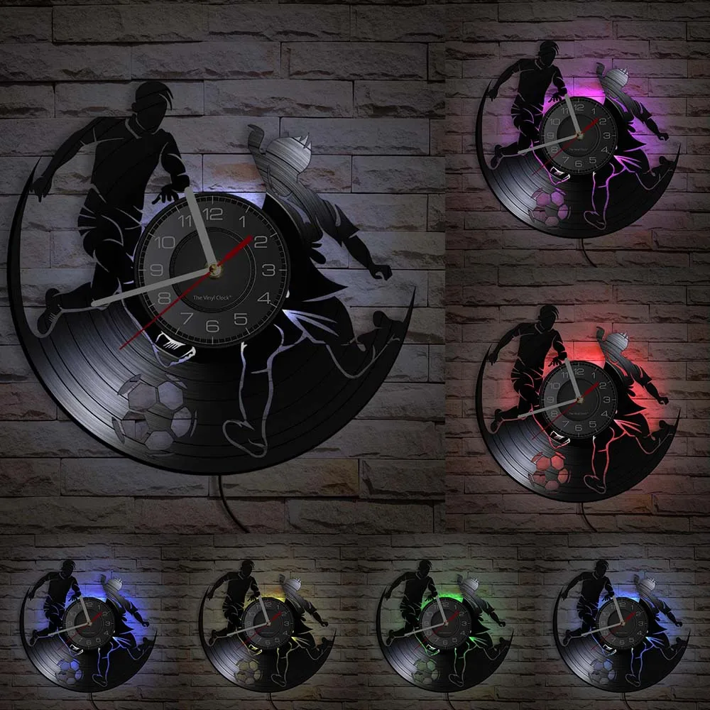 Soccer Sports Game Boy Room Wall Clock Soccer Vinyl Record Wall Clock Football Players Home Decorations Vinyl Record Wall Art