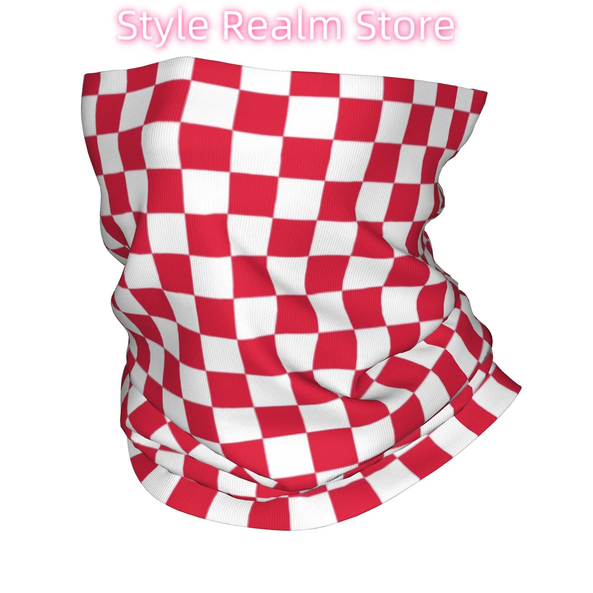 Bandana a cuadros blanca y roja carmesí personalizada, polaina para el cuello, bufanda para la cara a prueba de viento, cubierta a cuadros, diadema geométrica, pasamontañas de tubo