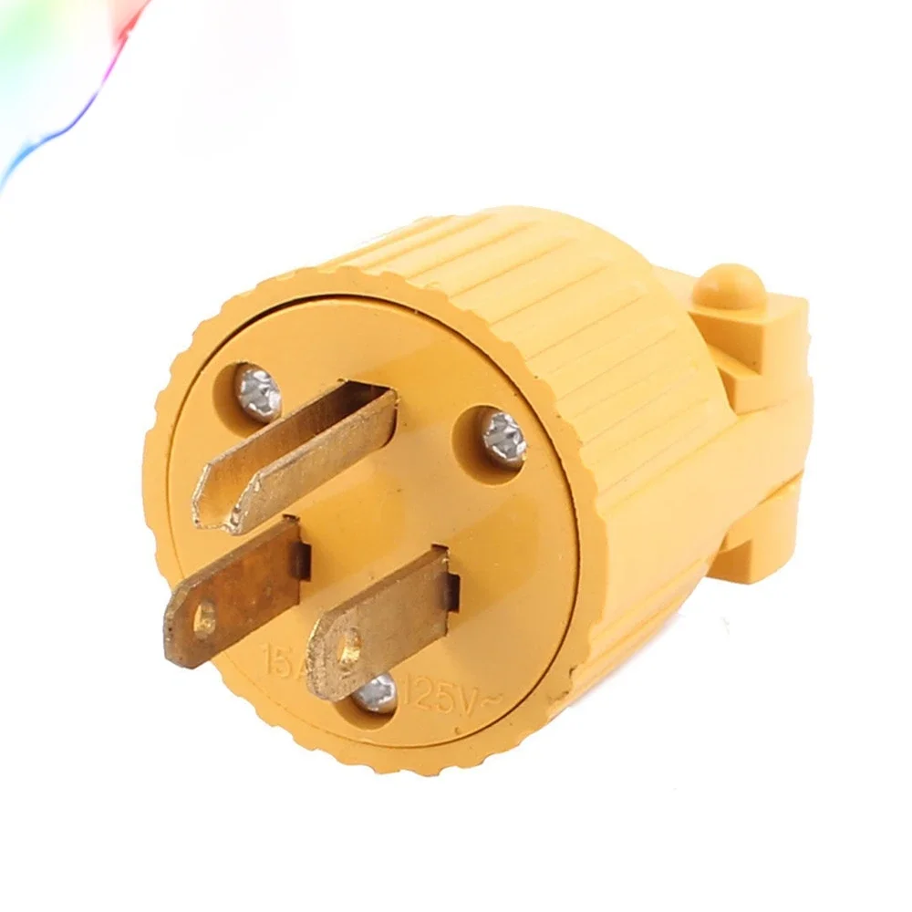 Yellow Plastic Housing AC 125V 15A 3 Pins US Plug Rewiring Power Socket Adaptor