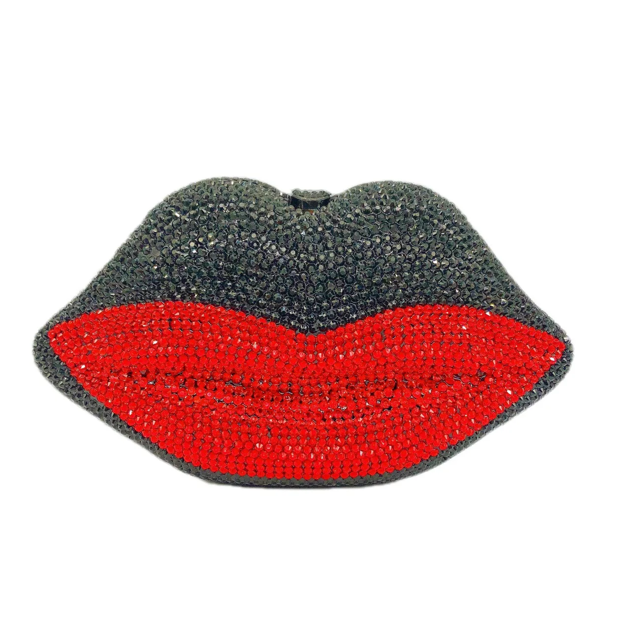 

24x13.5CM New Black Red Lips Diamond Evening Bag Banquet Rhinestone Hand Hold Women Lip Clutch Bag A7632