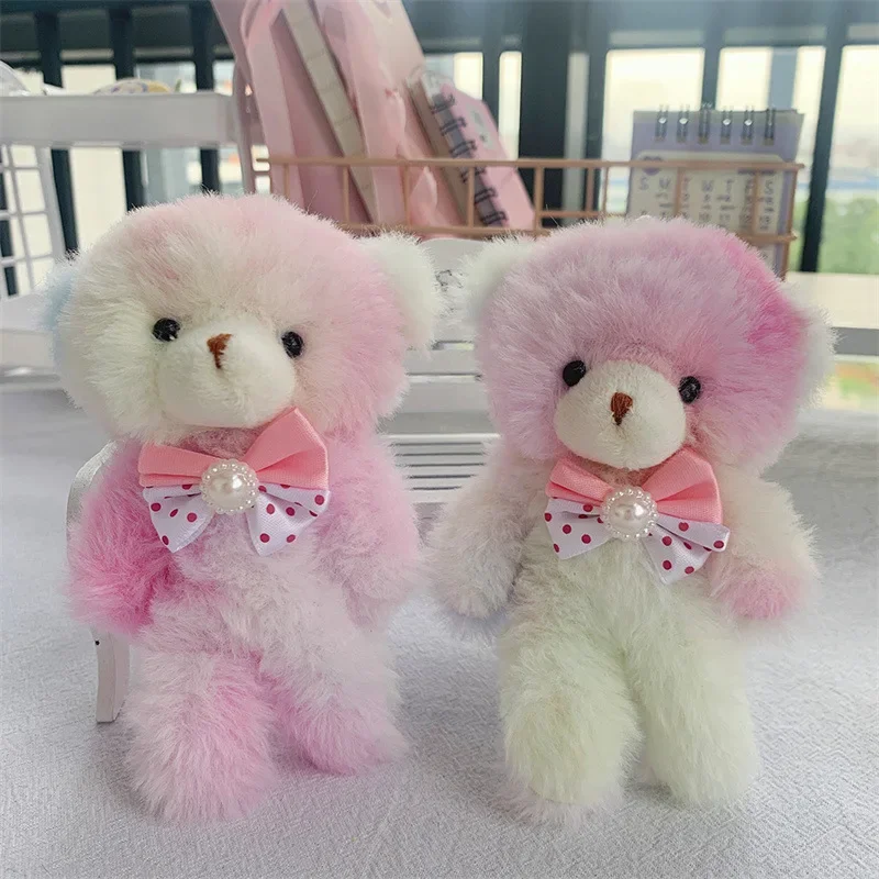 Cartoon Cute Dazzling Bear Plush Doll Keychain Pendant Creative Gradient Color Kawaii Bear Backpack Pendant Kids Birthday Gifts