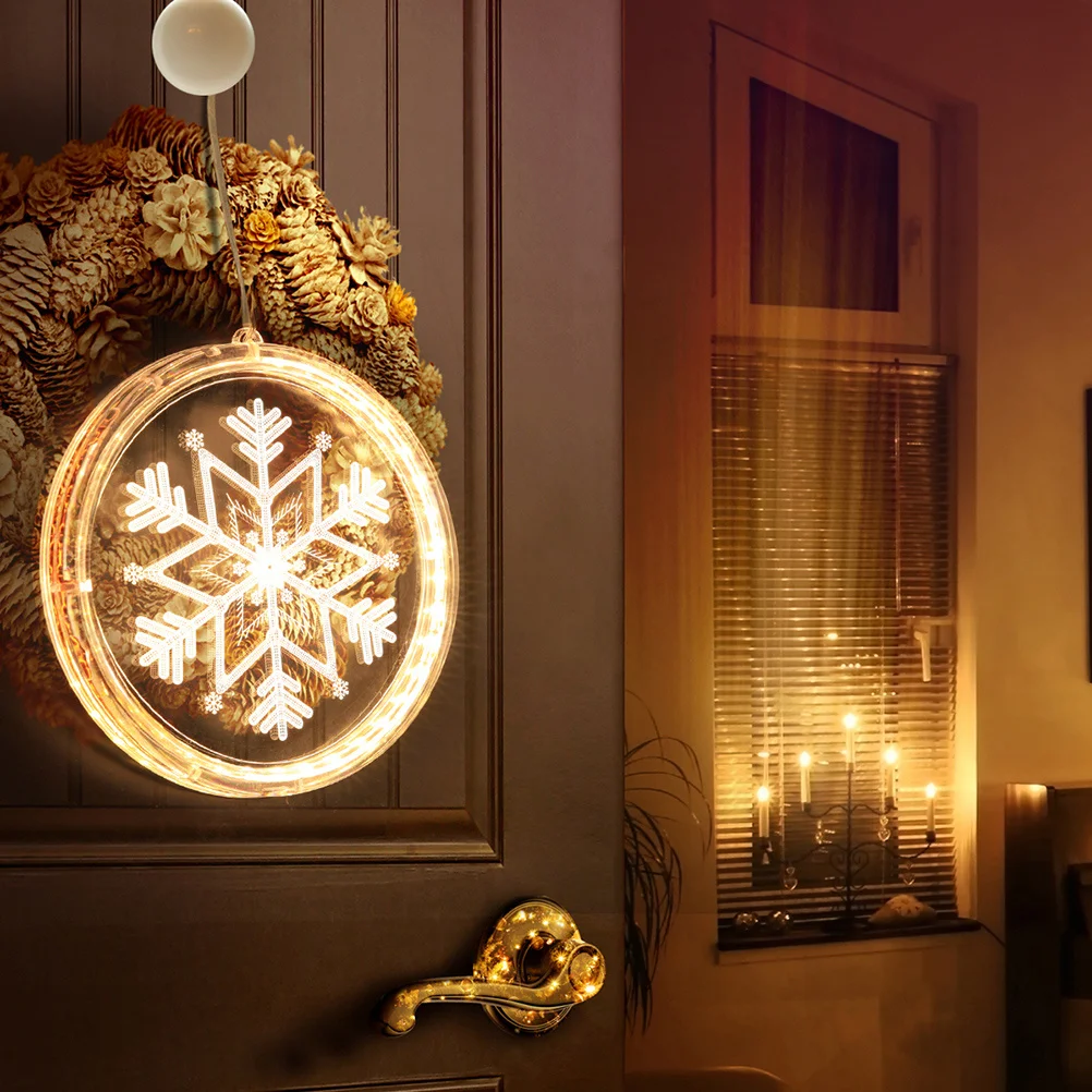 

Decorative LED Christmas Neon Lamp Plate Snowflake Pattern Hanging Round Party Light Wall Mounted Ornament Not Included