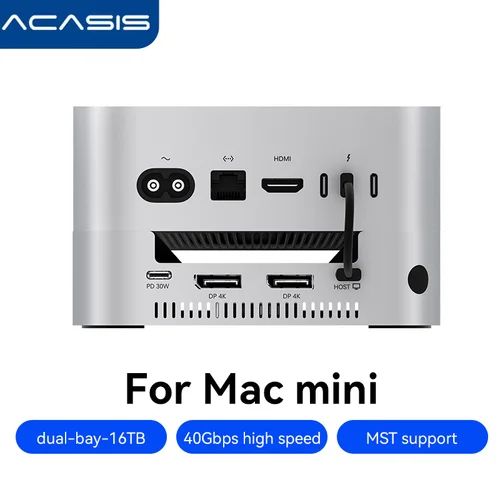 Carcasa de almacenamiento Acasis Pro compatible con Thunderbolt 4/USB 4 de 40 Gbps | Dos puertos USB-A M.2 NVMe SSD DP4K144Hz para Mac Mini M4/M4 Pro