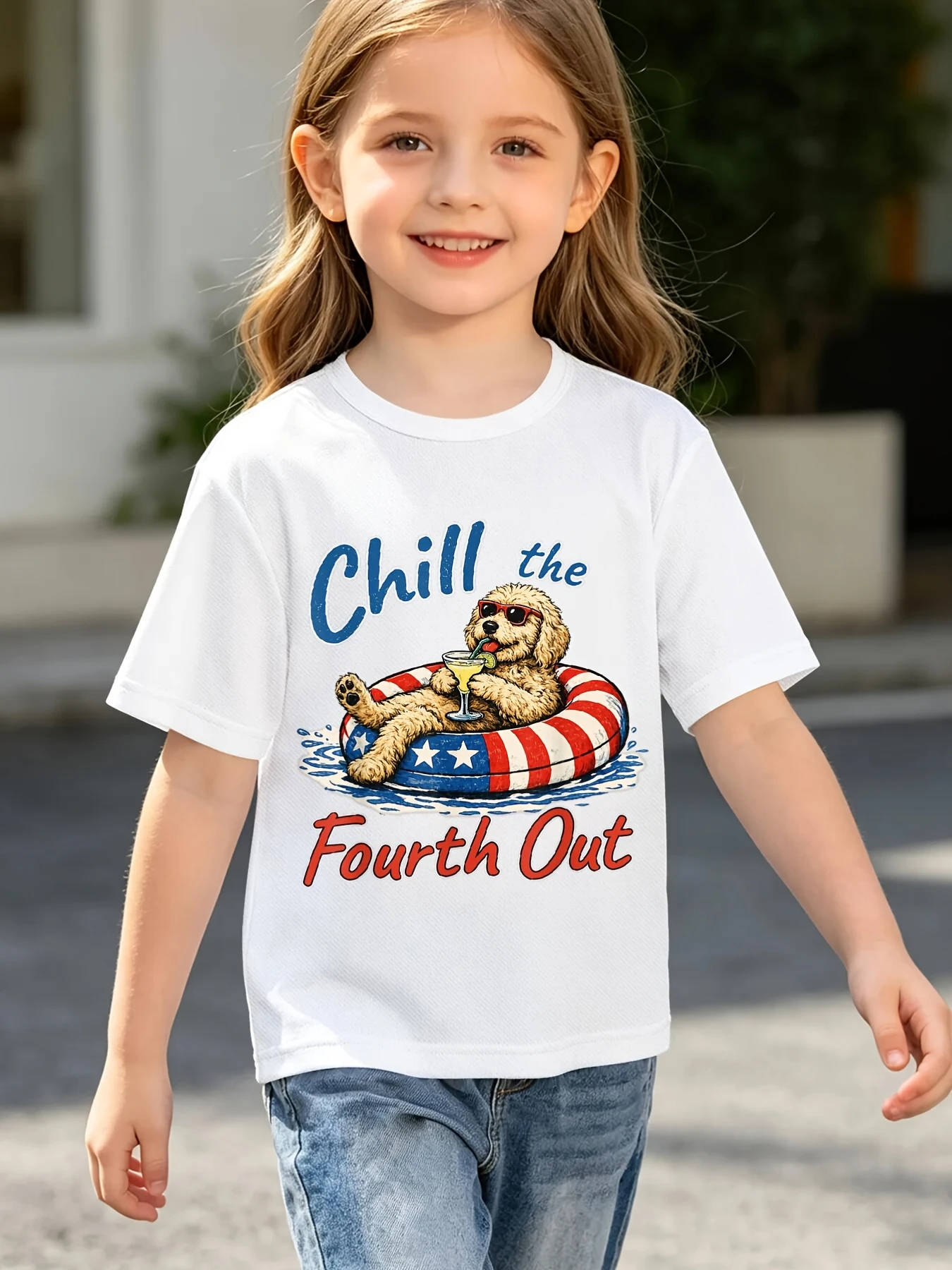 Chill The Fourth Out Golden Doodle Dog Print T Shirt Boys Girls Holiday Short Sleeve Tee Family Matching Kids Casual Cotton Tops