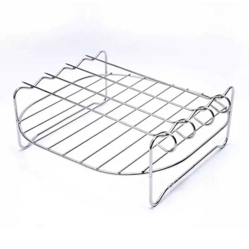 1set 430 Stainless Steel Air Fryer Rack With 4 Roast Meat Picks Grill Air Fryer Accessories Cooking Rack Kitchen Accessories