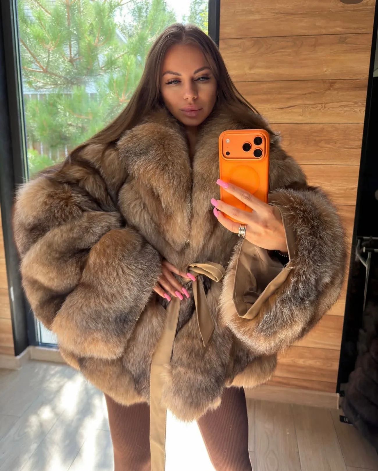 Real Fox Fur Coat Women Silver Fox Fur Jacket Loose Fit Belted Winter Luxury Natural Fur Outerwear Thick Warm Fashion Coat