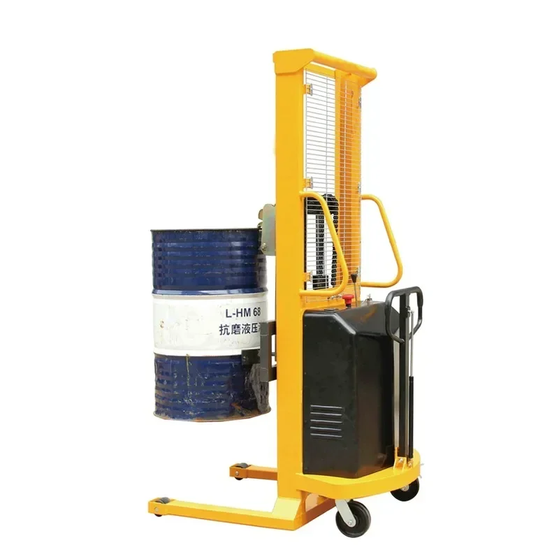 Hydraulic loading and unloading truck for lifting and dumping oil drum of electric forklift