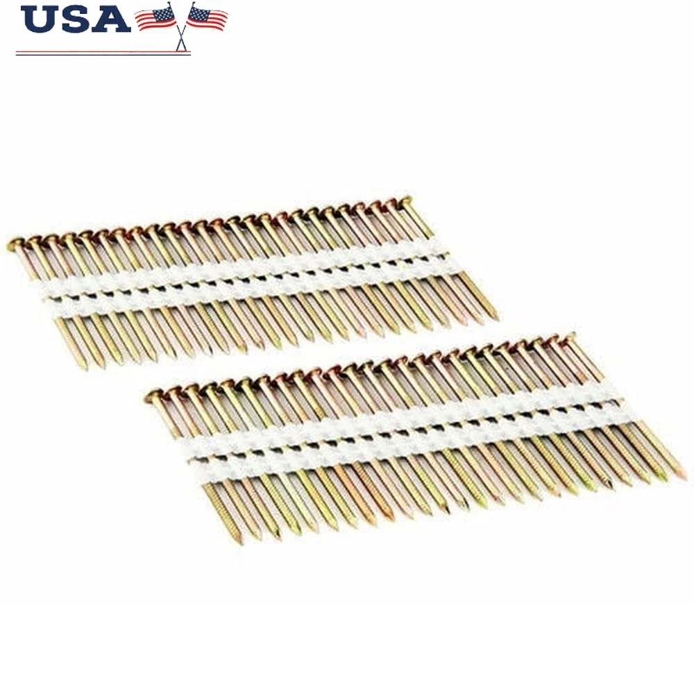 

21 Degree Plastic Collated Galvanized Ring Shank Framing Nails 2000 Count Steel Durable Fasteners Indoor Outdoor Use