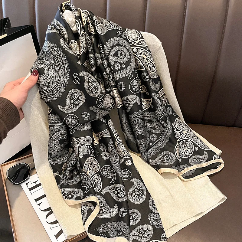 180*90cm Marca Verão Mulheres Cachecol Moda Qualidade Lenços De Seda Macia Xales Femininos Foulard Beach Cover-Ups Wraps Bandana De Seda