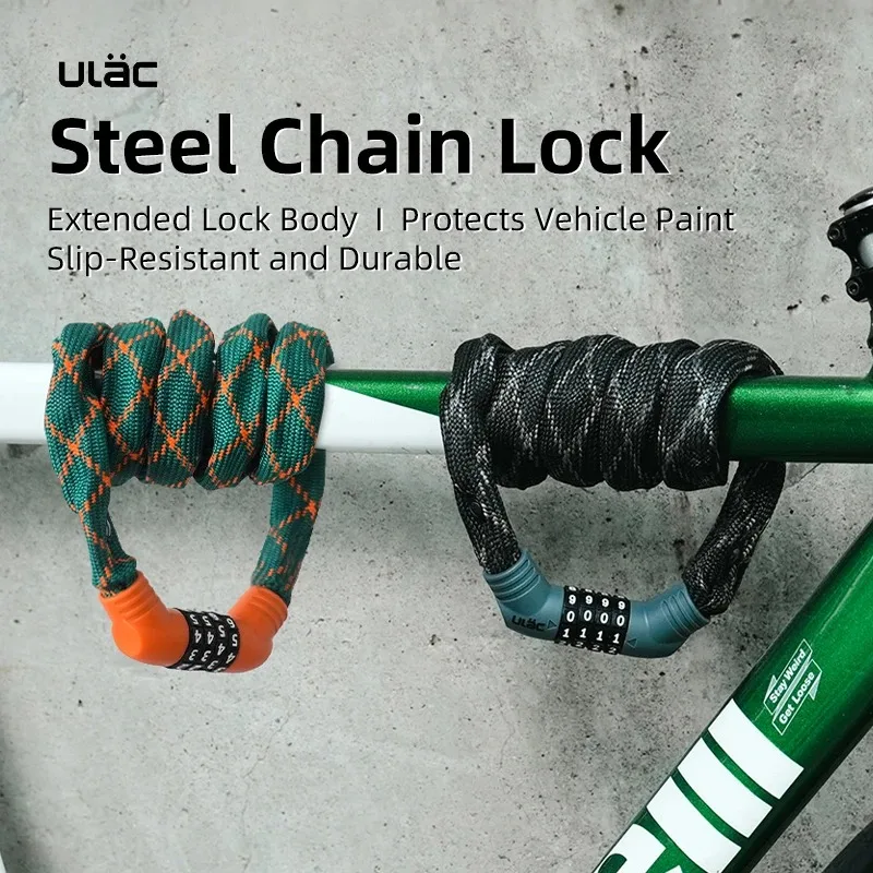 ULAC A600CD Anti-theft 4 Digits Code MTB Lock 100cm Heavy Duty Motorcycle Chain Lock Code Combination Road Bike Locks