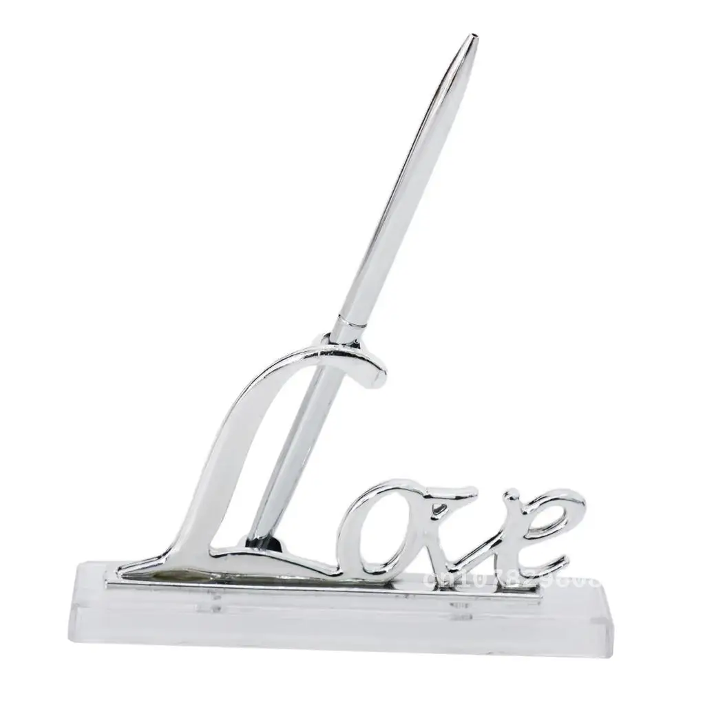 

Guest Book Signing Pen with Love Sign, Table Decor, Silver Stand, Wedding Reception, Party