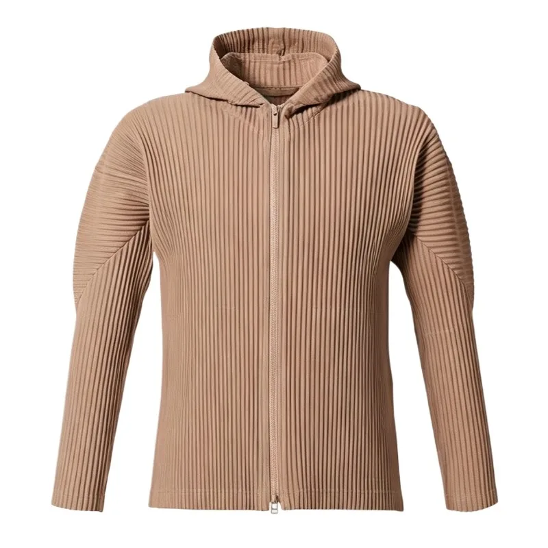 Cardigã com Zíper e Capuz Plissado Miyake, Moletom Plissado Masculino, Jaqueta Plissada Nova Coleção Outono 2026, Blusa Solta Casual Oversized, Roupa 