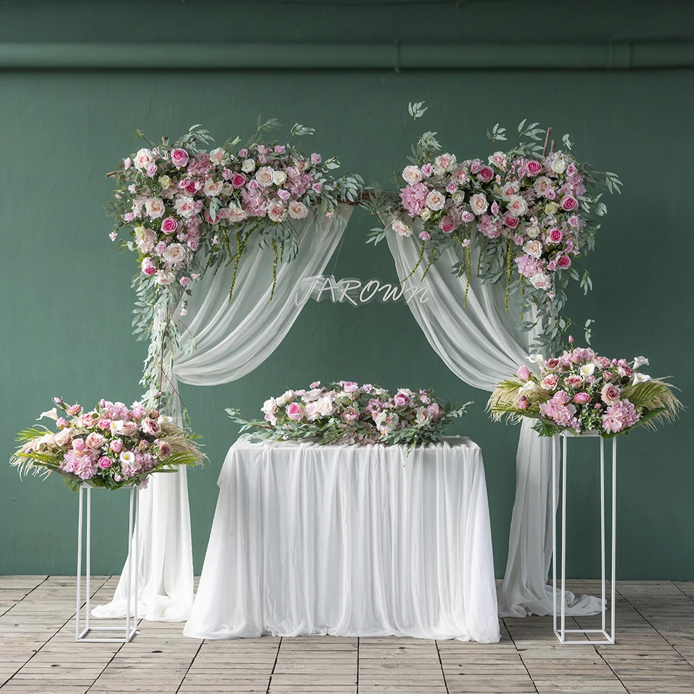 Charming Crafted Artificial Flowers Decoration Elegant  Wedding Custom Pink Rose Triange Fleur Artificielle Decor Props HY2324