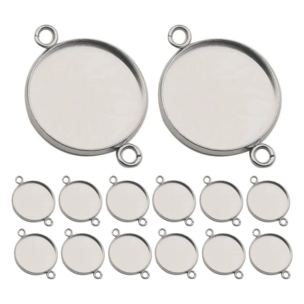 

20 Pcs Gem Base Jewelry DIY Cabochon Tray Charms Earrings Stainless Steel Bracelet Pendant Settings Keychain Blank Connectors