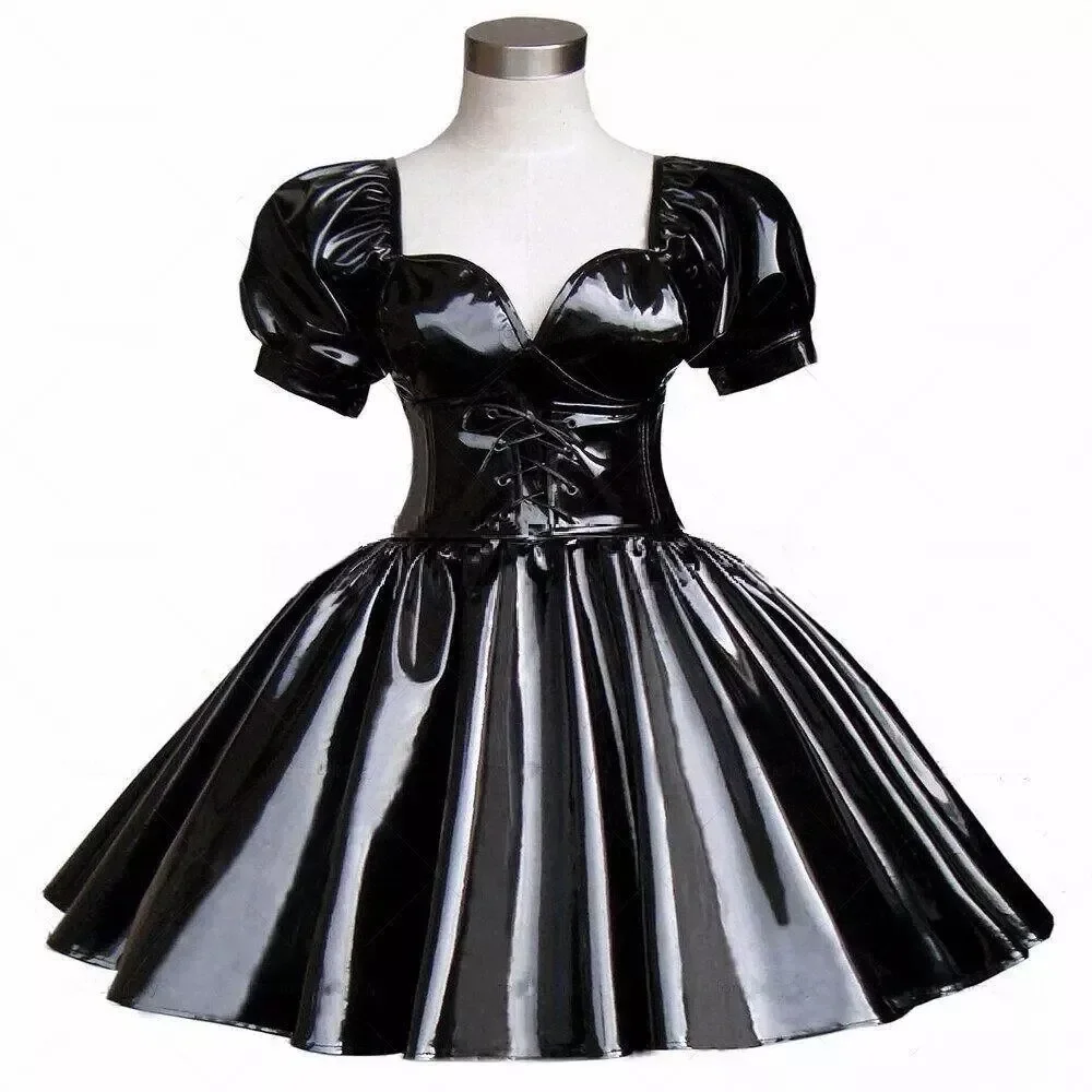 

Sissy Girly Black PVC Dress Lockable Maid Cosplay Costume Customized Cute Transgender