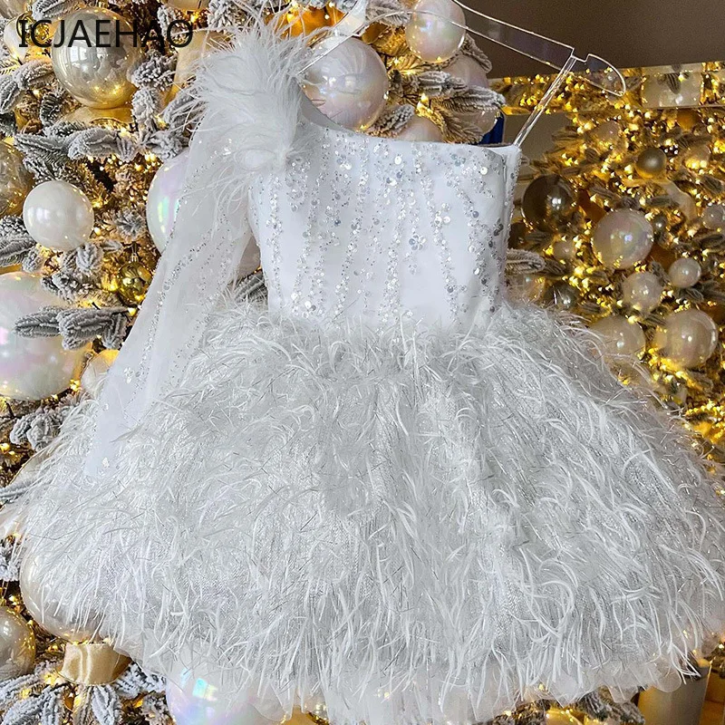 Children Vestidos for Wedding Birthday Pageant Baby Girls Formal Party Dress Infant Sleeveless Sequins Tulle Ball Gowns 2024