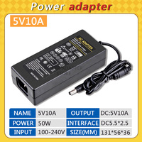 DC 5V 10A Power Supply Adapter, AC 100-240V to DC 5V 10A Switching Transformer Jack 5.5mm x 2.5mm for LED Strip, Light, Cameras