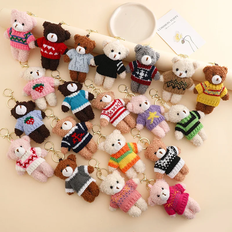 Cute Jumper Bear Plush Pendant Keychain Creative Cartoon Plush Stuffed Bear Keychain Bag Decorative Car Keychain Xmas Party Gift