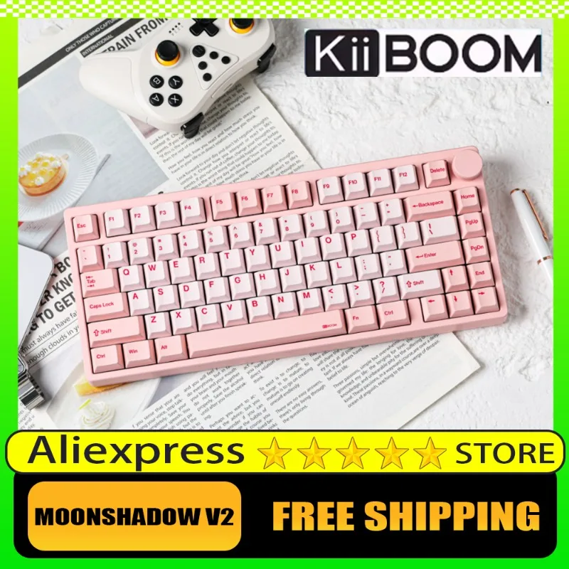 

KiiBOOM Moonshadow V2 Mechanical Keyboard 3 Mode Wireless Touch Bead Quick Release Hot Swappable 180 Mesh Anodized Office Game