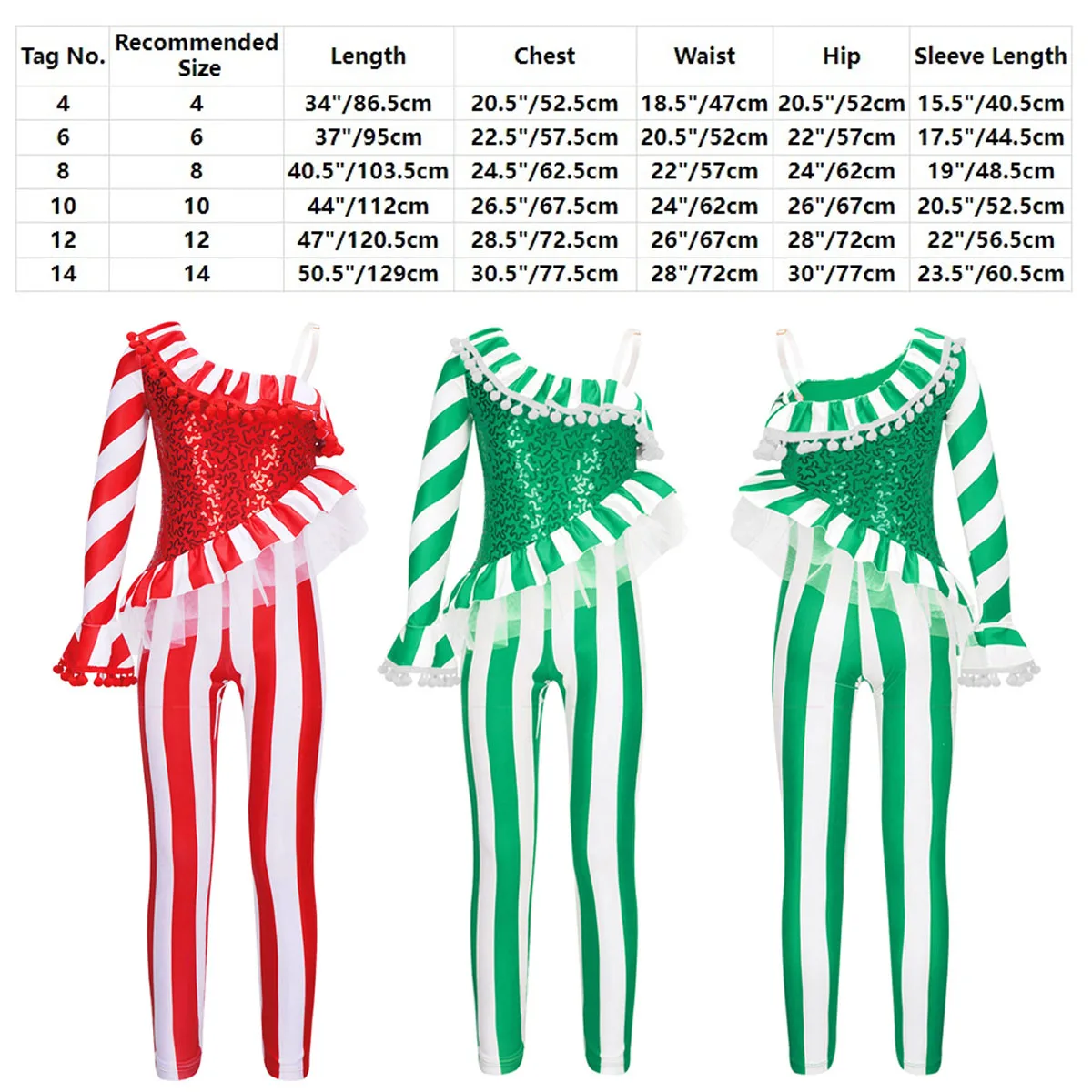 Mono de baile de Ballet de Navidad para niñas, bastón de caramelo a rayas con lentejuelas, mono de vacaciones de Navidad con un hombro, disfraz de elfo, Ropa de baile