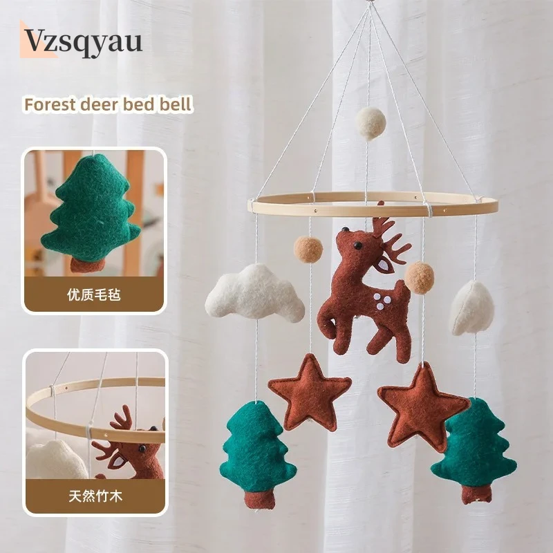 Faire des hochets en bois pour bébé feutre doux dessin animé forêt cerf lit suspendu cloche berceau Mobile jouets éducatifs Montessori hochets pour bébé cadeaux