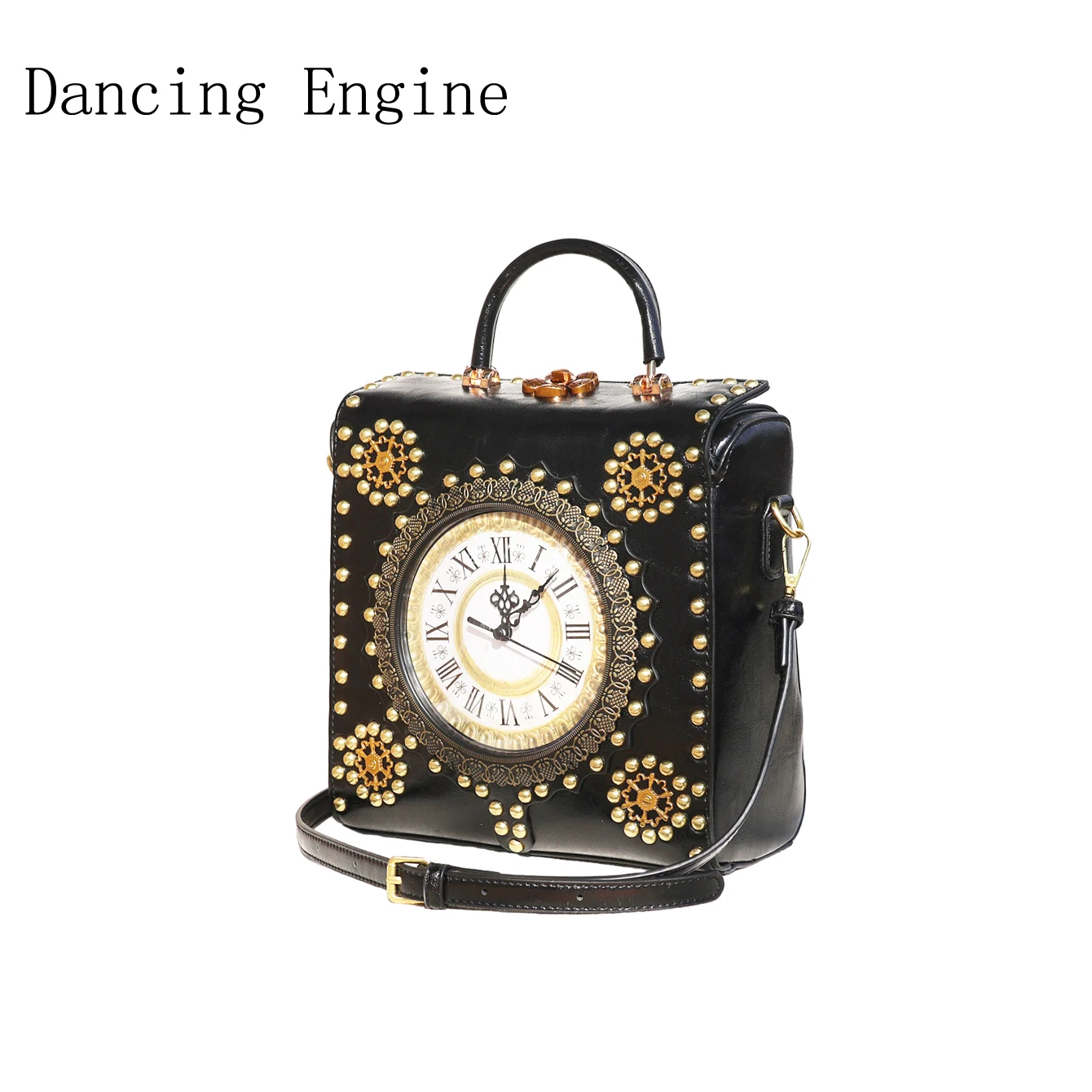 Schultertasche in Uhrenform für Damen, Handtasche mit Nietenverzierung, Umhängetaschen für Damen, Taschen mit Tragegriff oben, luxuriöse Designer-Taschen für Damen