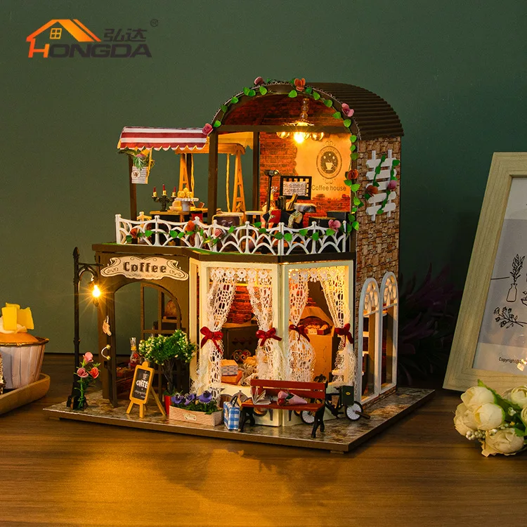 

Винтажное кафе ручной работы DIY мини 3D модель здания деревянная сборка подарок настольное украшение