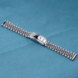 Rolamy 20mm Silver Stainless Steel Replacement Wrist Watch Band Strap Bracelet Jubilee with Oyster Clasp For Seiko SRPH77