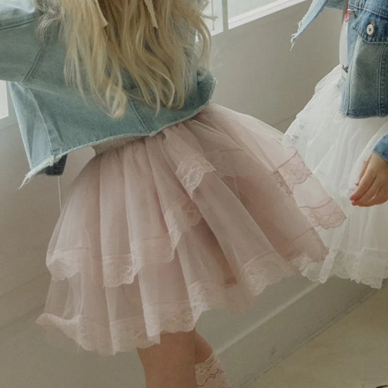 Skirt Spring Korea Girls Children Clothing Soft Princess Style Mesh Yarn 2024 Elastic Waist Beautiful Simple Pleated