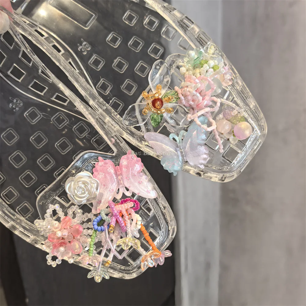 

Designer Shoe Charms PVC Transparent String Bead Sandals Seaweed Bead Chain Shoe Buckle Hole Accessories Detachable Shoe Flowe