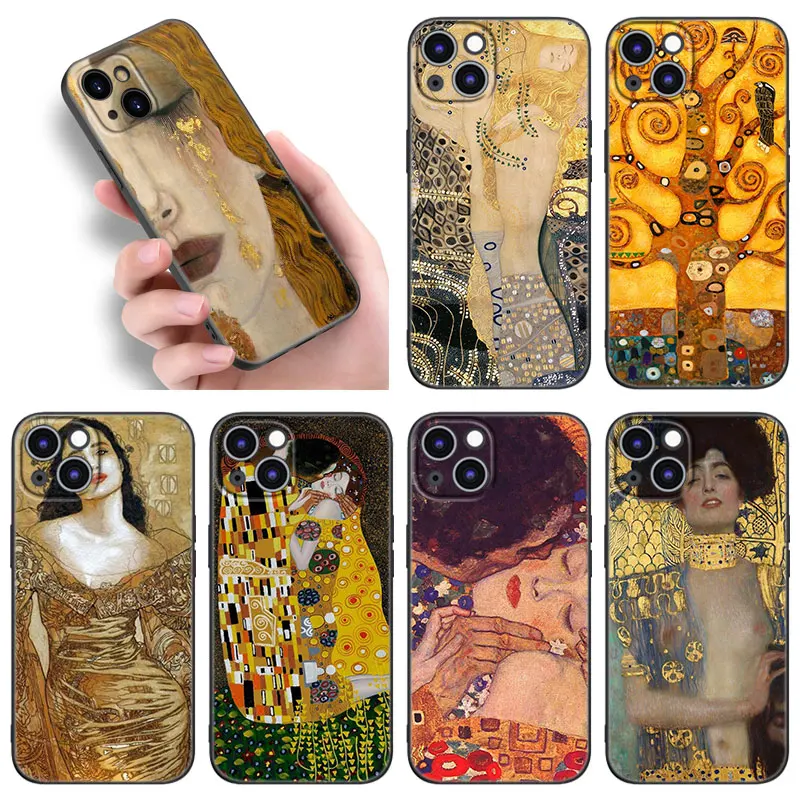 Kiss Gustav Klimt Art Phone Case For Apple iPhone 12 13 Mini 11 14 Pro XS Max 6S 6 7 8 Plus 5S X XR SE 2020 2022 TPU Black Cover