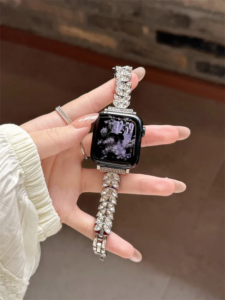 Fish tail metal diamond compatible iWatch strap 38mm 40mm 41mm 42mm 44mm 45mm 49mm fashionable strap