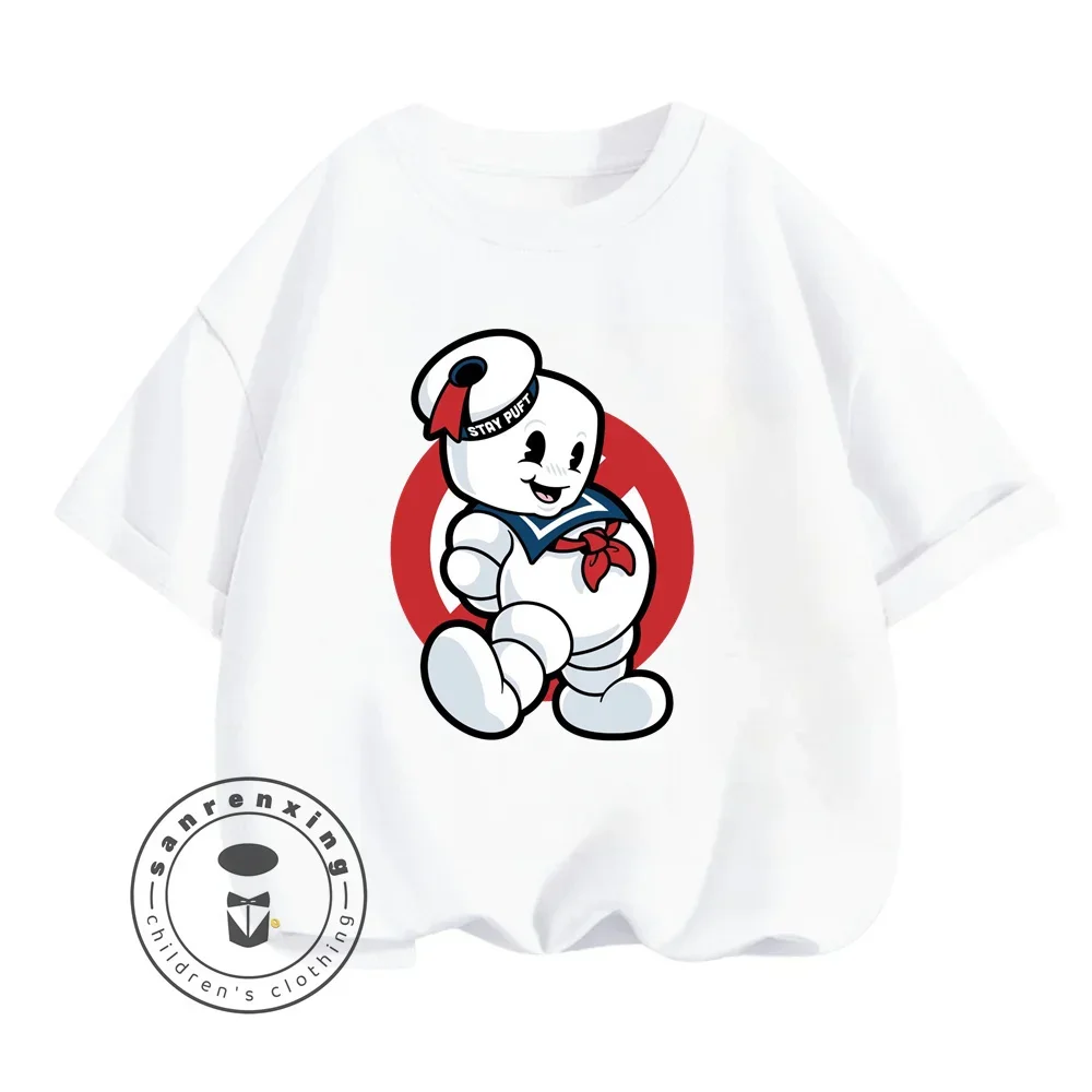 

Ghostbusters Animated Cartoon Character Vertical Print Design O-neck Sweet and Kawaii for Fit Children Summer Short Sleeve Top