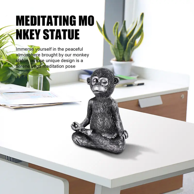Meditating Monkey Statue Resin Yoga Buddha Figurine Home Decorative Sculptures for Patio Living Room Yard Outdoor-ABHG view 4