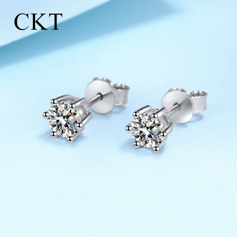 Luxury Six Claws Stud Earrings for Women Pt950 Platinum Cold Wind 0.4-4ct Moissanite Diamond Simulation Earrings Wedding Jewelry